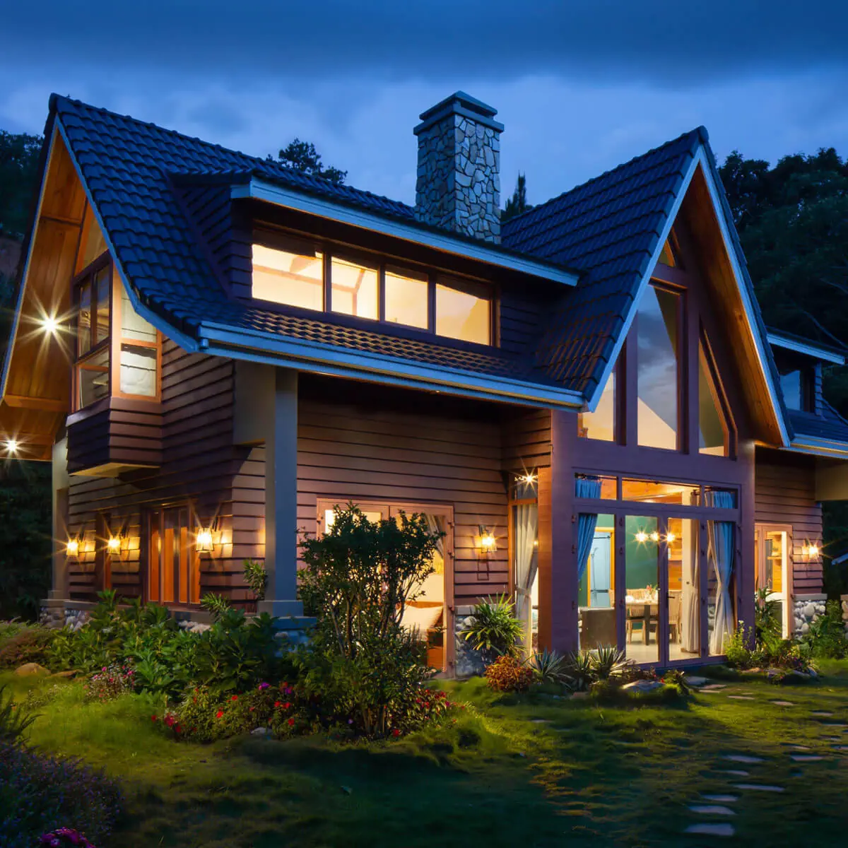 Modern residential home during golden hour